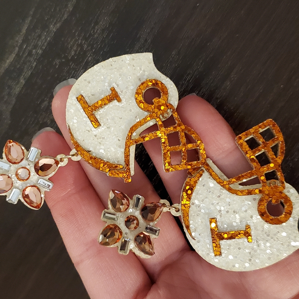 Vols Orange and White Glittery Earrings